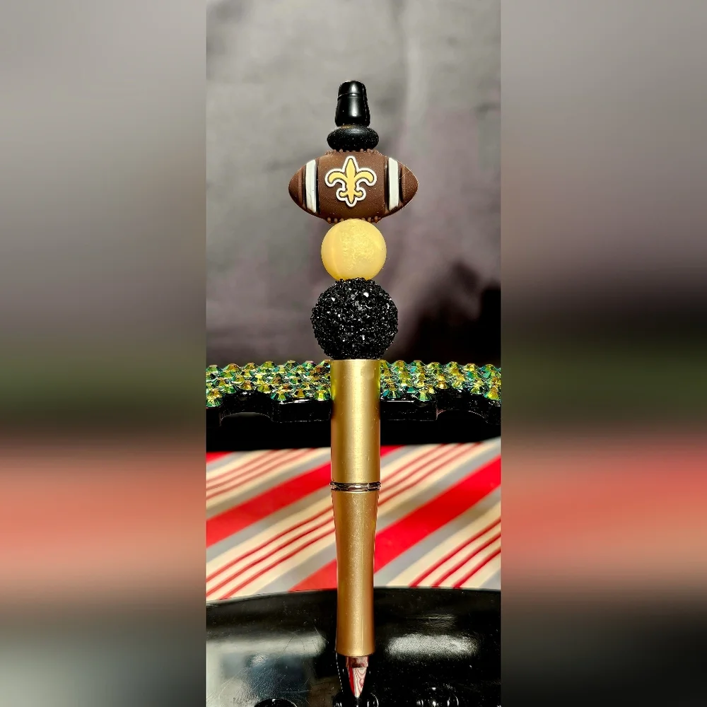 NFL New Orleans Saints Sparkly/Blingy Custom Created Super Fan Beaded Pen